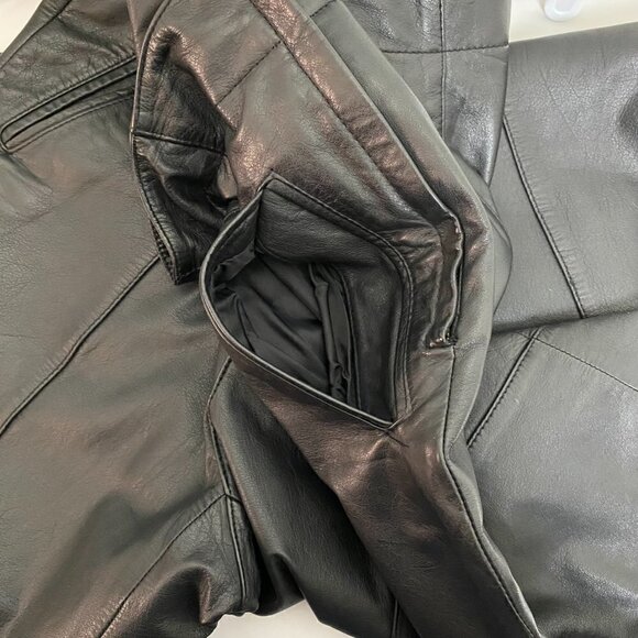 Vintage High Waisted Barrel Leg Black Leather Pants - Picture 7 of 10